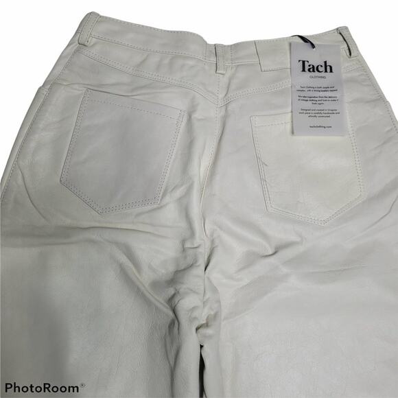 Tach Clothing Ivory Genuine Leather Pants Dilma Straight Leg High Rise Ankle 28 - Picture 9 of 16